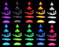 Set drop of liquid, water falls and makes a splash, different colour. Phases, frames, for animation, cartoon style Royalty Free Stock Photo