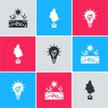 Set Drought, Tree and Light bulb with leaf icon. Vector