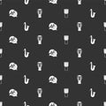 Set Drum, Musical instrument saxophone, note, tone and Guitar on seamless pattern. Vector Royalty Free Stock Photo