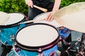 Set of drums being played by drummer Royalty Free Stock Photo