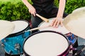 Set of drums being played by drummer Royalty Free Stock Photo