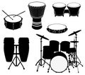 Set Of Drums Silhouette, Percussion musical instruments Royalty Free Stock Photo