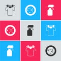 Set Drying clothes, Washer and Water spray bottle icon. Vector Royalty Free Stock Photo