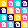 Set 3DS file document, PPT, XLS, HTML, GIF, CSS, RAW and WAV icon. Vector Royalty Free Stock Photo
