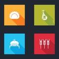 Set Dumplings, Bandura, Bread salt and Wheat icon. Vector