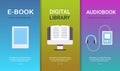 Set e-book digital library audiobook concepts collection online education e-learning reading books technology flat