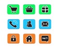 set of e-commerce icon web button icons contact symbol collection black and white on blue green and orange button phone mail life Royalty Free Stock Photo