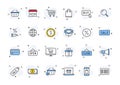 Set of 24 E-commerce and shopping web icons in line style. Mobile Shop, Digital marketing, Bank Card, Gifts. Vector illustration Royalty Free Stock Photo