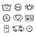 Set of 9 E-commerce and shopping web icons in line style. Vector illustration Royalty Free Stock Photo