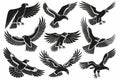 Set of Eagle animals emblem logo design with black Eagle line art icon vector illustration on white background Royalty Free Stock Photo