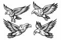 Set of Eagle animals emblem logo design with black Eagle line art icon vector illustration on white background Royalty Free Stock Photo