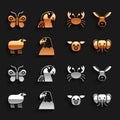 Set Eagle head, Rabbit, Elephant, Pig, Sheep, Crab, Butterfly and Macaw parrot icon. Vector Royalty Free Stock Photo