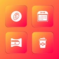 Set Ear listen sound signal, Calendar, Pencil sharpener and Coffee cup to go icon. Vector