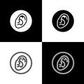 Set Ear listen sound signal icon isolated on black and white background. Ear hearing. Vector