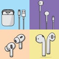 Set of ear pots,cable and handfree vector illustration Royalty Free Stock Photo