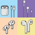 Set of ear pots,cable and handfree vector illustration