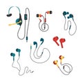 Set of Earbuds for Smartphone and Electronic Devices, Headphones, Wired and Wireless Earphones, Audio Equipment Royalty Free Stock Photo