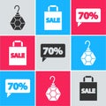 Set Earring, Shoping bag with Sale and Seventy discount percent tag icon. Vector