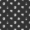 Set Earth core structure crust, Ore mining, globe with document and Soil analysis on seamless pattern. Vector