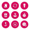 Set Earth globe and leaf, Electric plug, Planet earth recycling, Light bulb with, Recycle bin recycle symbol, LED light Royalty Free Stock Photo