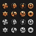 Set Earth globe, Libra zodiac, Sun, Full moon, Falling star, Solar system, and Eclipse of the sun icon. Vector Royalty Free Stock Photo