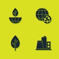 Set Earth globe and plant, Factory, Tree and Planet earth recycling icon. Vector