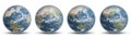 Set of earth globes. Four of blue planets Earth. Highly realistic illustration Royalty Free Stock Photo