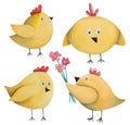 Set of easter or birthday yellow chickens. Royalty Free Stock Photo