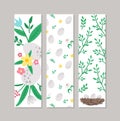 Set of Easter bookmarks or greeting card templates. Vertical Spring holiday posters or invitations. Bright green frame