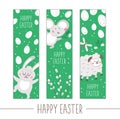 Set of Easter bookmarks or greeting card templates. Vertical Spring holiday posters or invitations. Bright green frame
