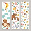 Set of Easter bookmarks or greeting card templates. Vertical Spring holiday posters or invitations. Bright green frame