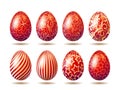 Set of Easter bright red eggs with golden ornament