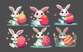 set of easter bunny cartoon rabbit holding a giant easter egg illustration vector template Royalty Free Stock Photo