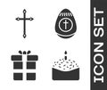 Set Easter cake and candle, Christian cross, Gift box and Easter egg icon