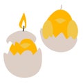 A set of Easter candles in the form of chickens. Simple yellow chickens in a wax candle shell with a wick. Easter