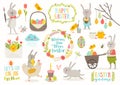 Set of Easter cartoon characters and design elements