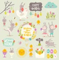 Set of Easter cartoon characters and design elements