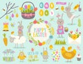 Set of Easter cartoon characters and design elements