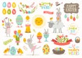 Set of Easter cartoon characters and design elements