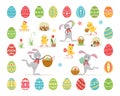 Set Easter cartoon characters and holiday`s design elements Royalty Free Stock Photo