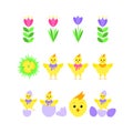 Set of Easter chickens for the Easter holiday. Vector illustration. Royalty Free Stock Photo