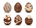 set of Easter chocolate eggs with golden decorative elements. Isolated design object on white background. Royalty Free Stock Photo