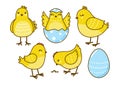 Set of Easter cute chickens isolated on white