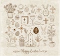 Set of easter doodles on vintage background. Vector illustration.