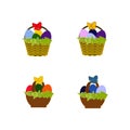 Set of Easter Egg Baskets - Colorful Eggs In Decorated Baskets