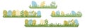 Set of Easter Egg Border. Different Painted Easter Eggs on Grass Collection. Hand Drawn Isolated on White Background