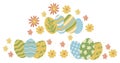 Set of Easter Egg Floral Border. Different Painted Easter Eggs with Flowers Collection. Cute Colorful Elements. Royalty Free Stock Photo
