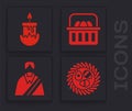 Set Easter egg in a wicker nest, Burning candle, Basket with easter eggs and Jesus Christ icon. Vector