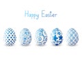 Set of Easter eggs with blue patterns Royalty Free Stock Photo