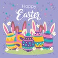 Set of easter eggs with bunny ears Easter week invitational card Vector